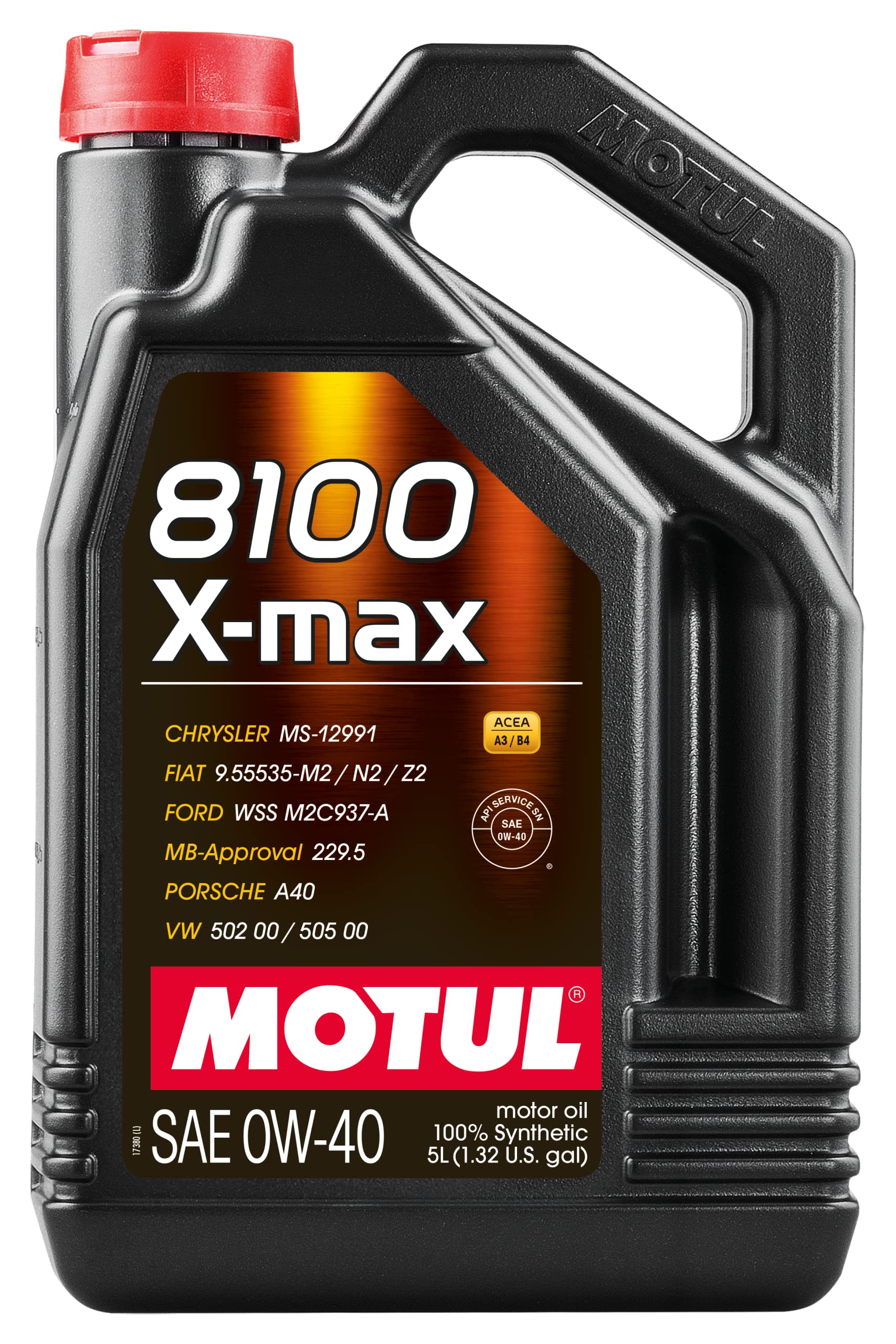 MOTUL 104533 | MOTUL 8100 X-max 100% Synthetic Full SAPS Engine Oil for Petrol & Diesel Vehicles | Viscosity SAE J 300, 0W-40 | 5 Litres