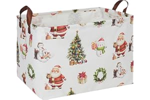 CLOCOR Collapsible Fabric Storage Container, Waterproof Toy Bin with Handles, Gift Basket (Watercolor Christmas)