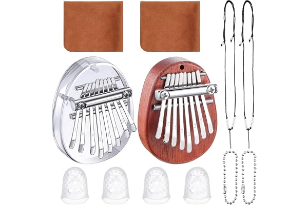 Feishiong 2 Pcs Kalimba Thumb Piano,8 Keys Portable Mini Finger Piano Mahogany Wood and Plastic with Accessory Pendant Finger
