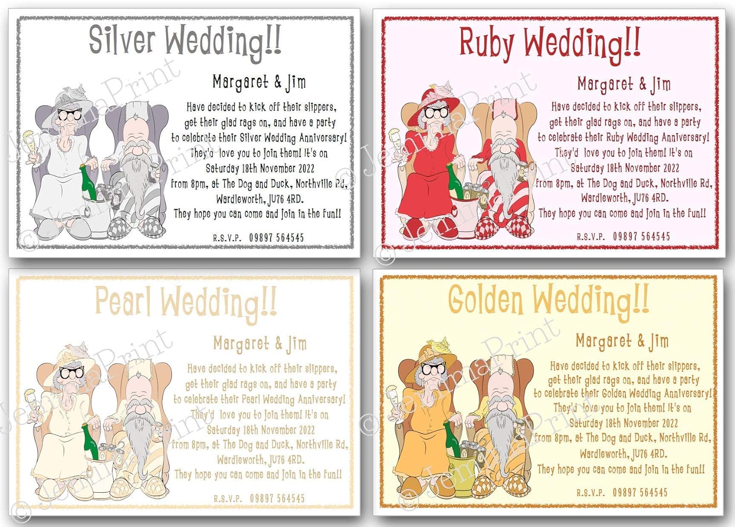 10 Personalised Silver Pearl Ruby Golden Wedding Anniversary