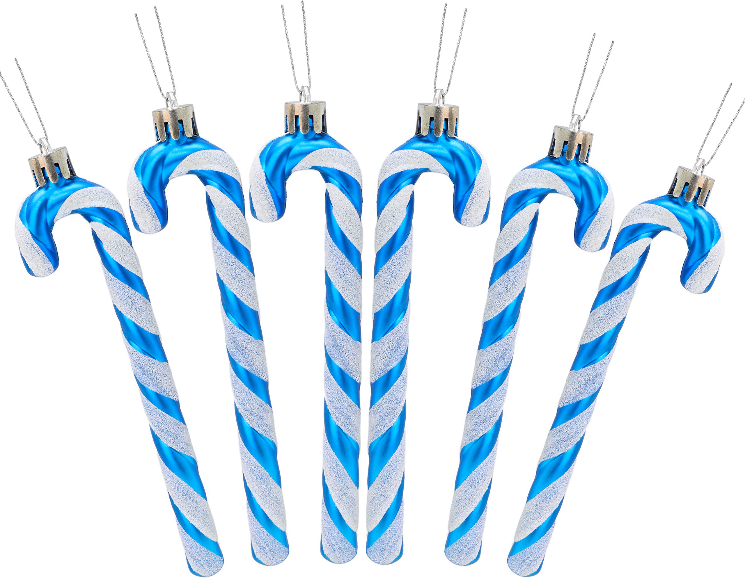 Christmas Concepts® Pack Of 6-13cm Glitter Candy Cane Christmas Tree Decorations (Royal Blue & White)