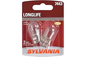 SYLVANIA - 7443 Long Life Miniature - Bulb, Ideal for Daytime Running Lights (DRL) and Back-Up/Reverse Lights (Contains 2 Bulbs)