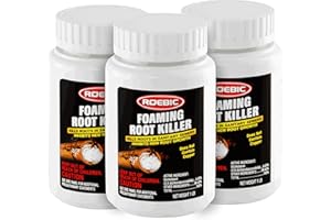 Roebic FRK Foaming Tree Root Killer, Chemical Septic System, Drain Field and Sewer Line Pipe Clog Remover and Root Destroyer, Safe for Bathroom Toilet, White Granules, 1 lb (Pack of 3)