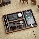 Lawnrden Valet Tray, Walnut Nightstand Organizer with Leather Inlay view 3