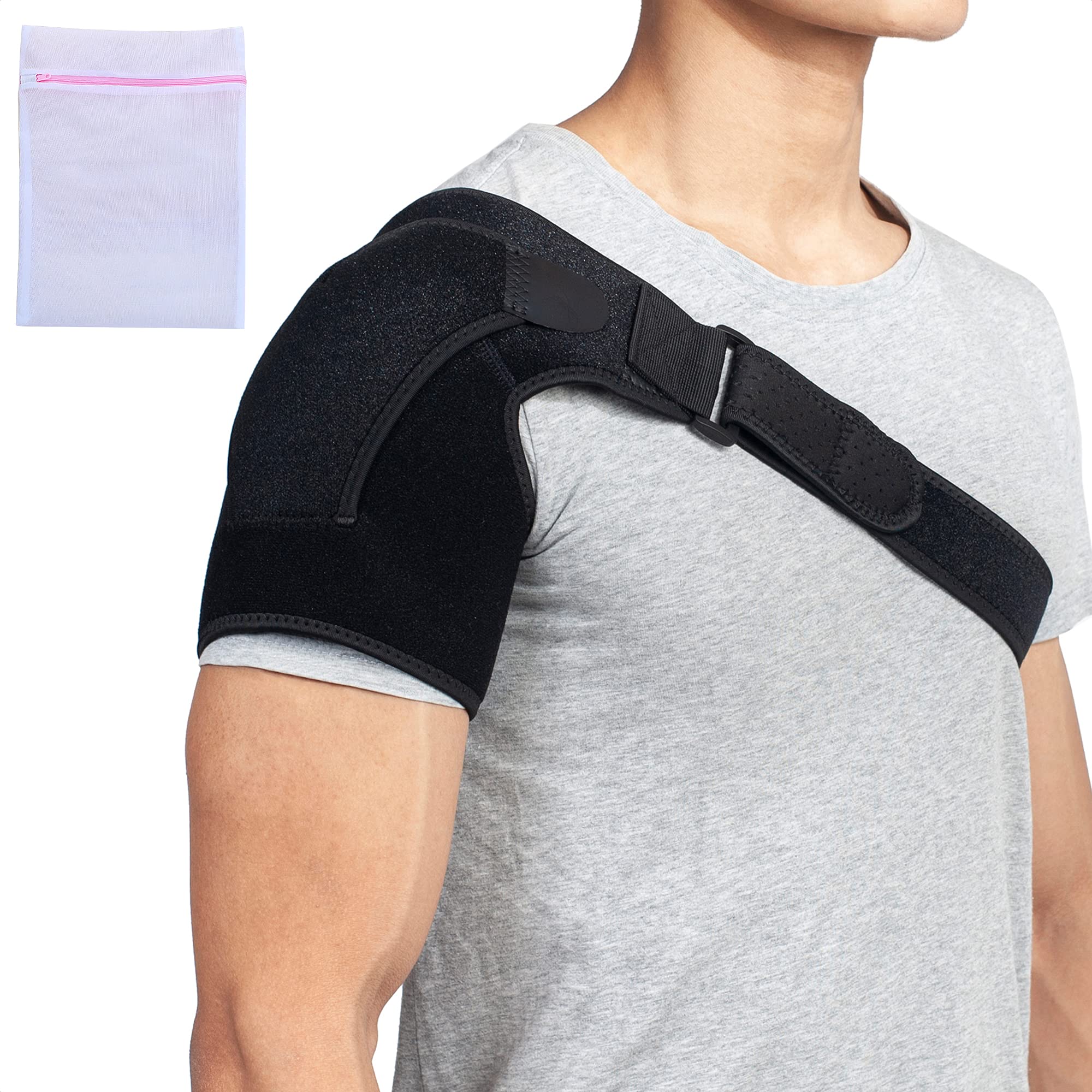360 RELIEF - Adjustable Shoulder Brace Support for Dislocated AC Joint, Frozen Shoulder | Muscle Pain Relief, Sprain, Tendinitis | Black Fits Both Left or Right Shoulder |