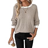 APOOU Womens Long Sleeve Shirts Crewneck Casual Tops Loose Fit Tunic Fall Fashion 2025 Blouses Clothing