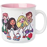 Silver Buffalo Bratz “Drama Mama” Glitter Ceramic Camper Mug Featuring Cloe, Jade, Yasmin, and Sasha, 20 Ounces