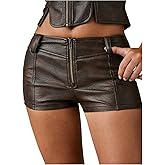 MakeMeChic Women's Brown Leather Shorts Micro Mini Shorts Winter Going Out Low Waisted Y2k Hot Pants Concert Outfits