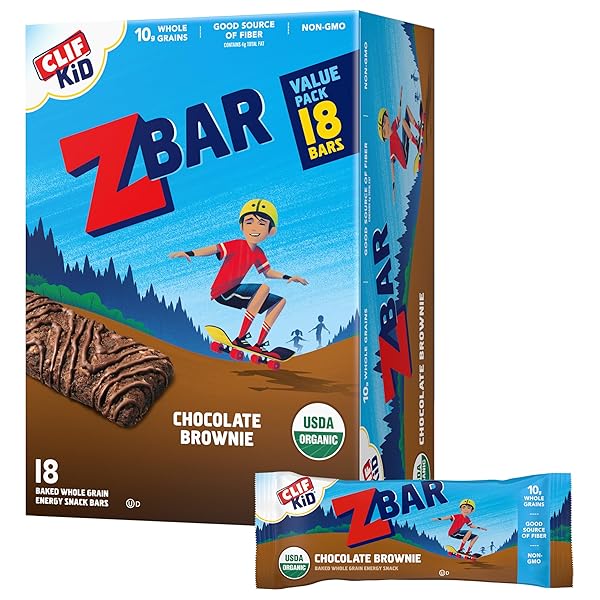 CLIF KID ZBAR – CHOCOLATE BROWNIE – SOFT BAKED WHOLE GRAIN SNACK BARS – USDA ORGANIC – NON-GMO – PLANT-BASED – 1.27 OZ. (18 PACK)