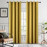 DONREN Thermal Insulated Linen Full Blackout Curtains 52x90 Inches, Grommet Room Darkening Drapes for Bedroom &amp; Living Room, 2 Panels, Gold Yellow