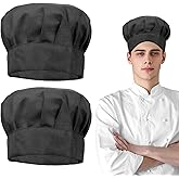 Black Chef Hat, 2 Pack Adjustable Elastic Baker Kitchen Cooking Chef Cap Adult Chefs Hat Reusable and Washable Durable Pure Cotton Cook Cap, Chef-Hats Set for Adult Cotton Baker Home Hotel Restaurant