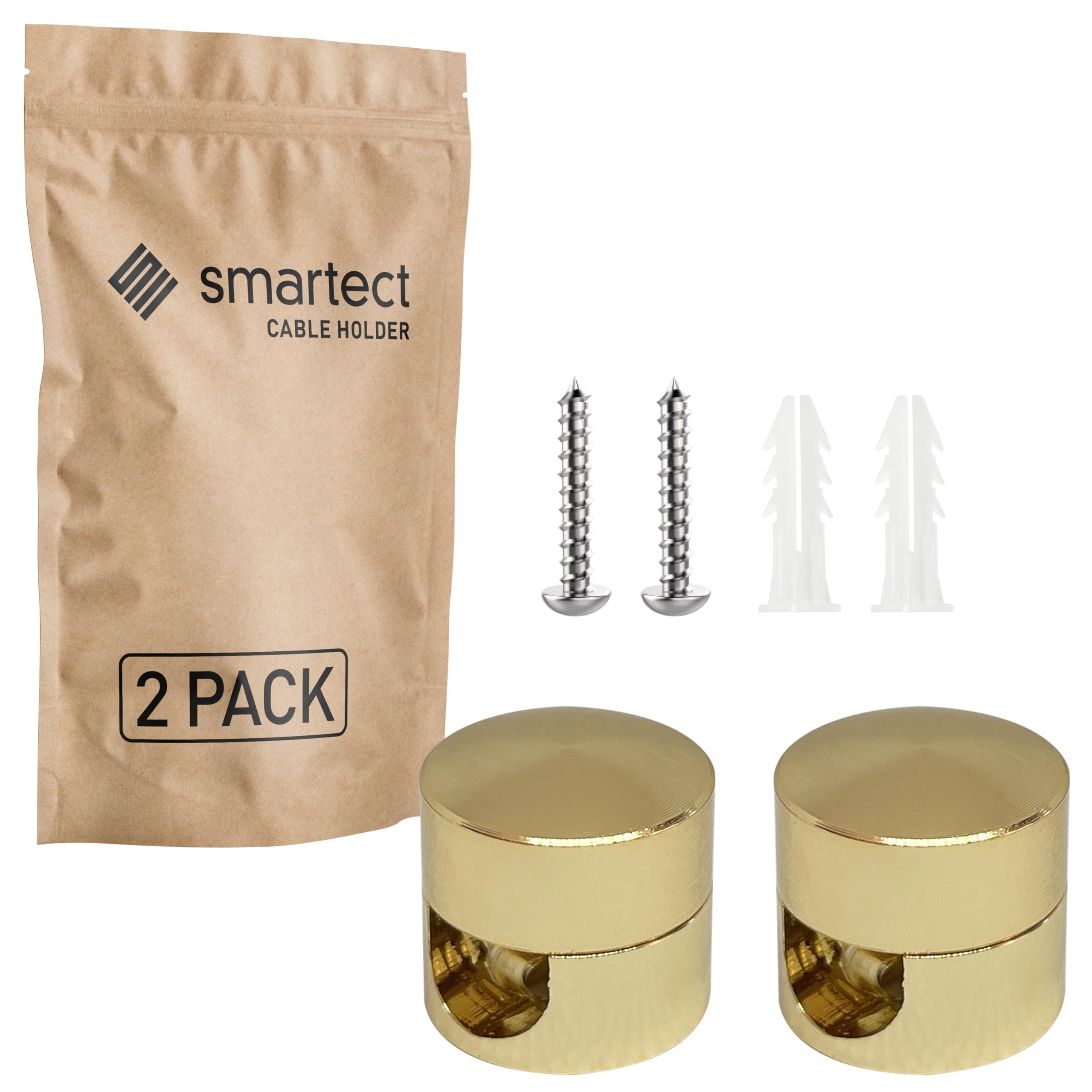 smartect Aluminium Wall and Ceiling Pins [2 Pieces, Gold] Cable Decentralizer with wall Plugs and Screws Included, Ceiling Light Hook for Your DIY Project