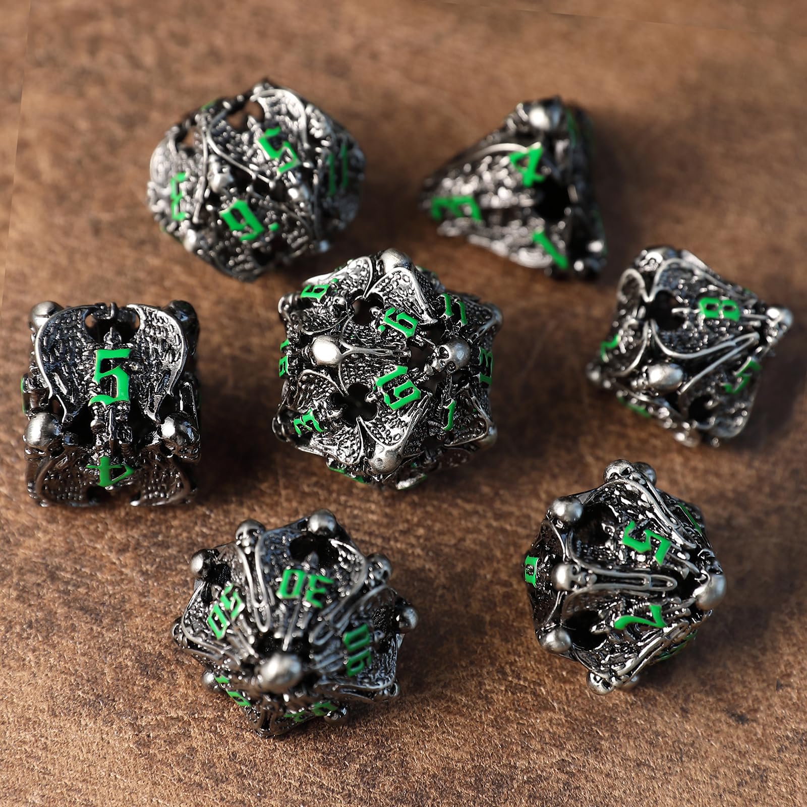 Metal DND Dice Set 7 Hollow 3D Angel DND Dice Polyhedral Dice D20 D12 D10 D% D8 D6 D4 for Dungeons & Dragons RPG Board Table Games RPG MTG Games
