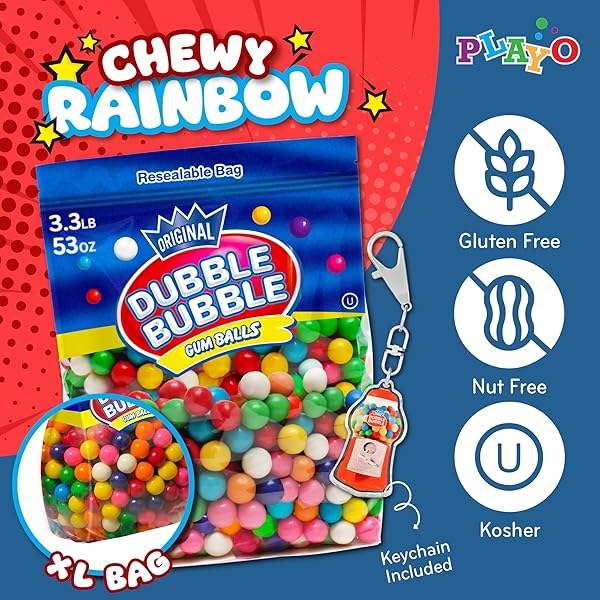 GUMBALLS FOR GUMBALL MACHINE REFILLS – 53 OUNCE DUBBLE BUBBLE CHEWING GUM BULK ANTIQUE STYLE GUM BALLS VINTAGE OLD FASHIONED CANDY -MINI BUBBLE GUMBALLS 3.3 LB FOR KIDS TOY BANK CANDY DISPENSER PLAYO