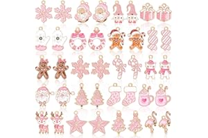 MARFOREVER 40 Pcs/20 Pairs Christmas Charms for Jewelry Making, Pink Christmas Enamel Charm Holiday Xmas Bangle Pendants for Bracelet Necklace Earrings Making Accessories