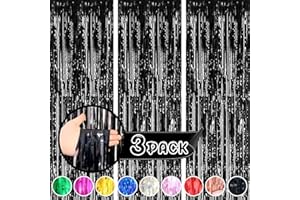 BEEYAKY Black Curtains for Party Decorations, 3 Pack 3.3ft x 8.3ft Black Streamers, Birthday Decorations Wednesday Addams Birthday Decorations, Black Backdrop Photo Booth Props Party Supplies