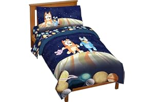 Jay Franco Kids Comforter Set Includes Sheets and Pillow Covers - Soft and Cozy Bed Set for Stylish Room Decor, Blue - Bluey & Bingo, 4 Piece Toddler