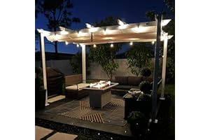 PURPLE LEAF 10' x 13' Outdoor Aluminum Pergola White Heavy-Duty Retractable Pergola Patio Metal Pergolas with Double Sun Shade Canopy and Light for Backyard Gardens Deck, White