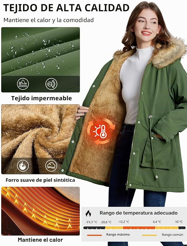 Casacos Parka de Mulher Polar (Verde Militar, L)