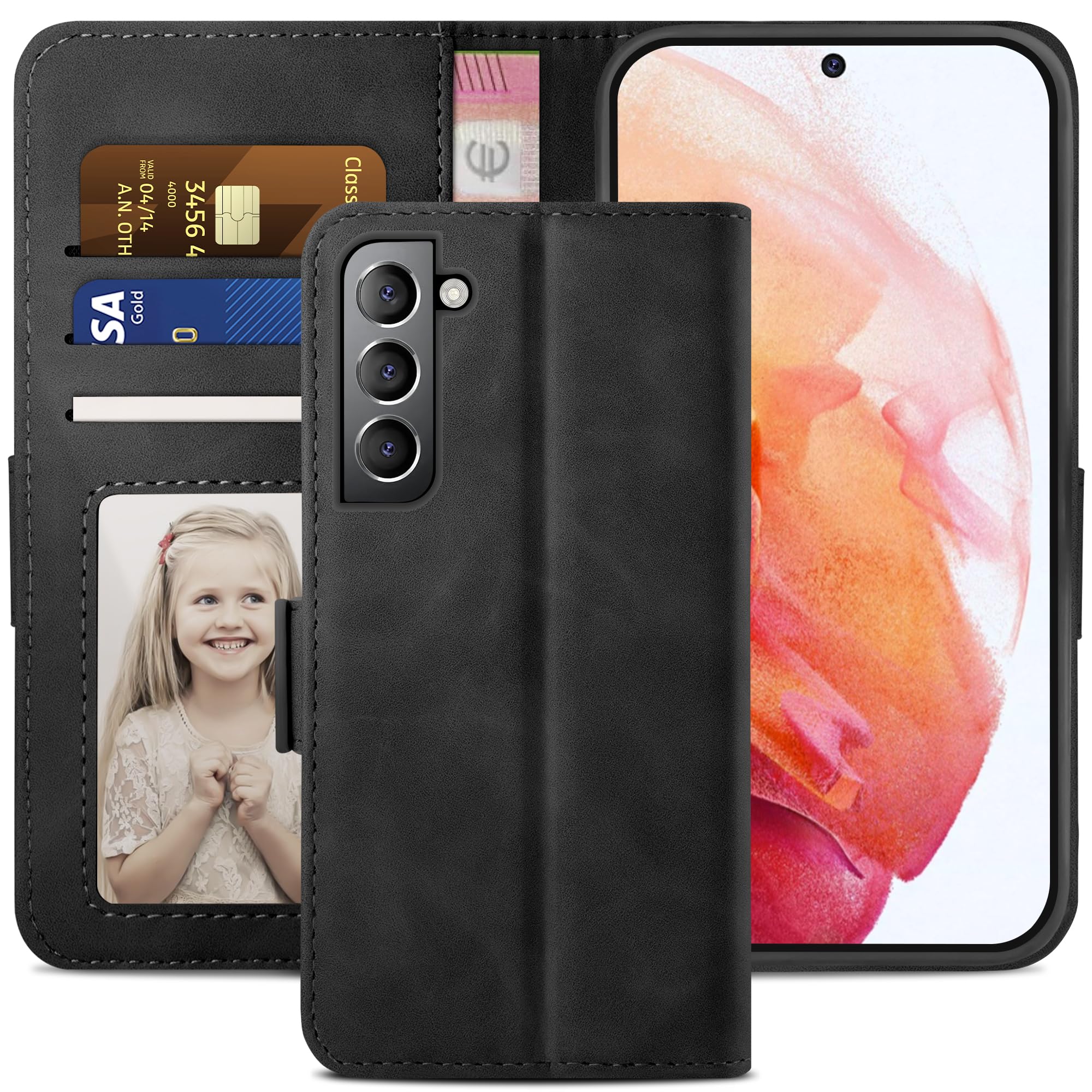 YATWIN Compatible with Samsung Galaxy S21 Case, Flip Wallet Leather Case with Card Slot and Shockproof Function Kickstand Phone Cases Cover for Samsung S21 - Black — image 1
