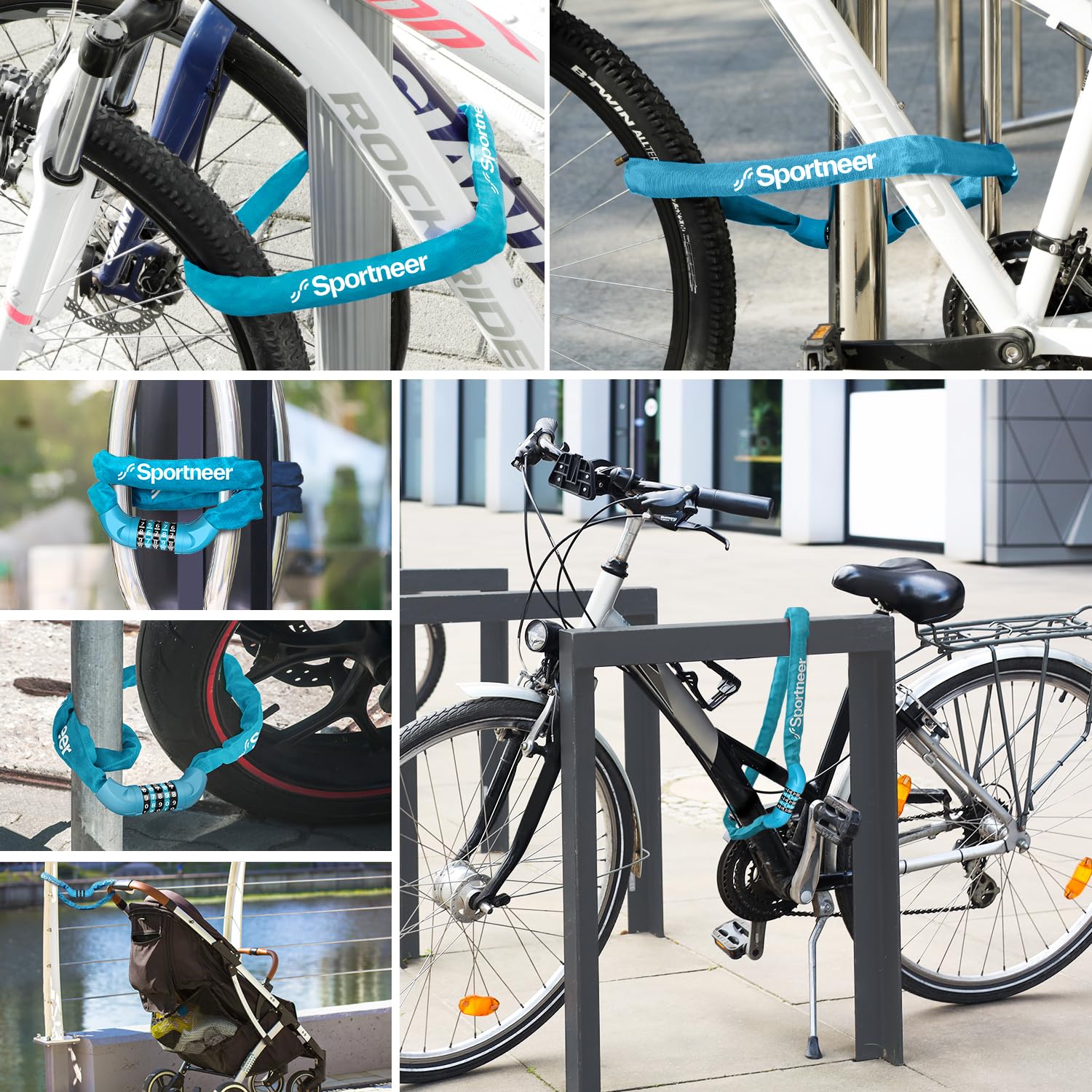 Sportneer Fahrradschloss, Zahlenschloss mit Zahlen und hoher Sicherheitsstufe Kettenschlösser Fahrrad 5-stellige Rückstellbar Radabsperrung mit Kette aus Gehärtetem Stahl 6 MM x 100/110/120CM 6