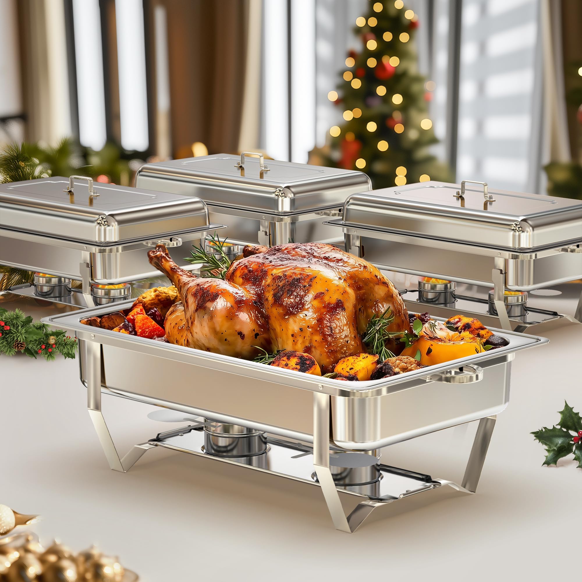 WARMOUNTS Gold Chafing Dishes Buffet Set - 9QT, 2-Pack With Food Pans