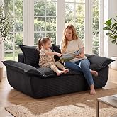 AOLVDOW 56" Boneless Loveseat, 2-Seater Black Boneless Sofa with Removable Cushions &amp; 2 Pillows, Small Mini Couch Boneless Foam Sofa for Living Room, Apartments, &amp; Office