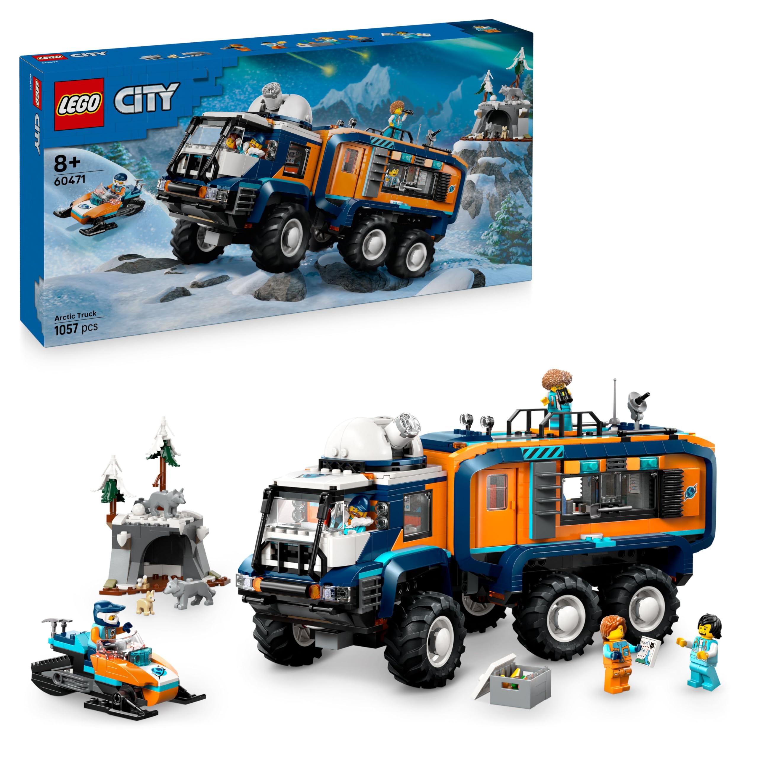 LEGO City Grande Camion Artico con Laboratorio - Veicolo Giocattolo da Esplorazione con Sterzo e Sospensioni - Motoslitta, 5 Minifigure e 3 Animali - Regalo per Bambini da 8 Anni in su - 60471