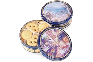 Oriental Trading Butter Cookies Premium Gift Tin Collection - 6 Pack Holiday Cookie Boxes with Danish Shortbread & Tea Biscuits | Gourmet Bakery Fresh Sweet Treats for Christmas Gifts
