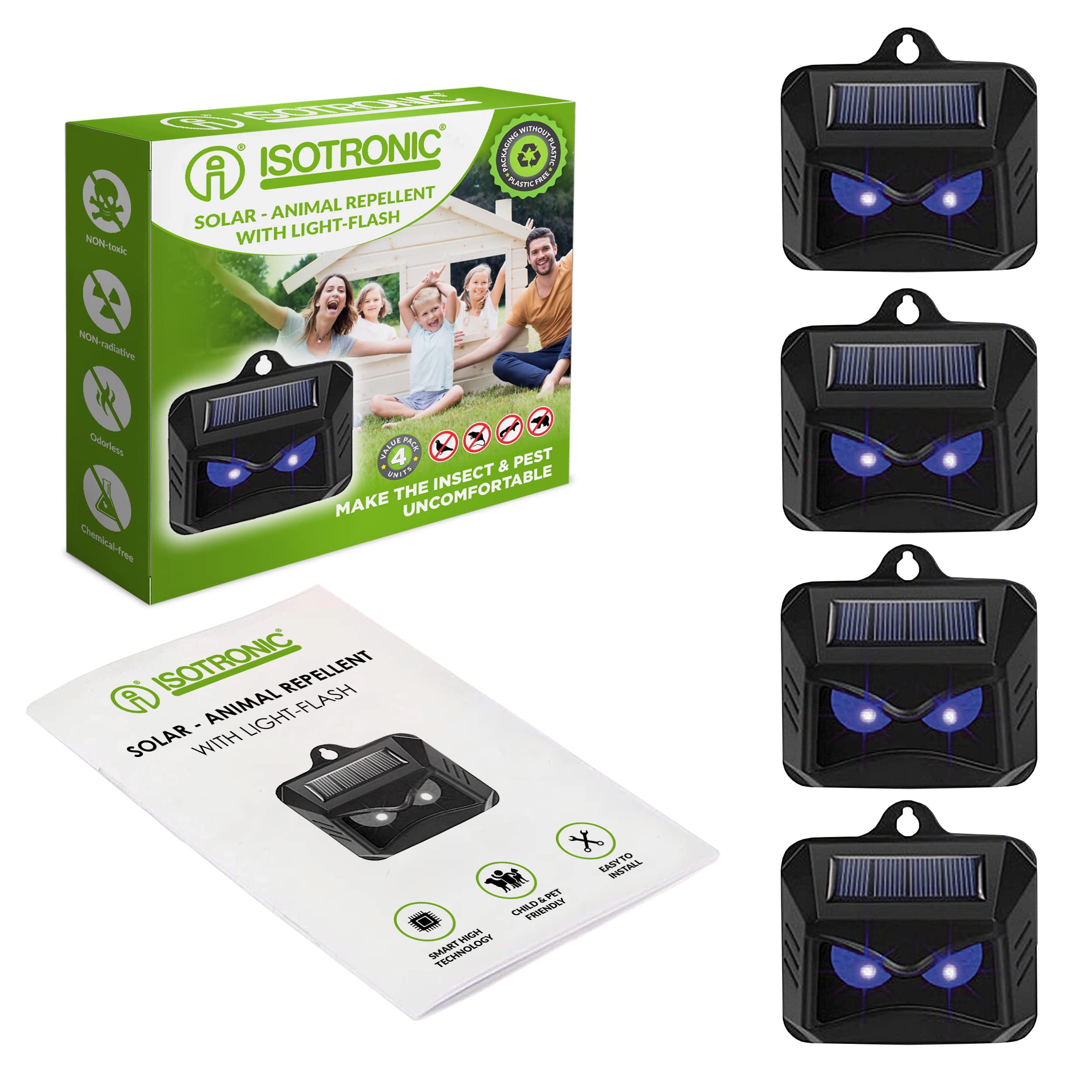 ISOTRONIC Solar Boar Repellent Wolf Grasser, Raccoon Repellent, Blue LED Light Against Raccoon, Wild Animals, Wild Boar, Fox (4)