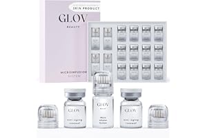 Glov Beauty Micro Infusion System for Face & Lips – 0.25mm 24k Gold Cosmetic Facial Stamp with Hyaluronic Acid, Collagen Peptides & Licorice Root Serum Ampoules (4x Infusion Application, 12x Serums)