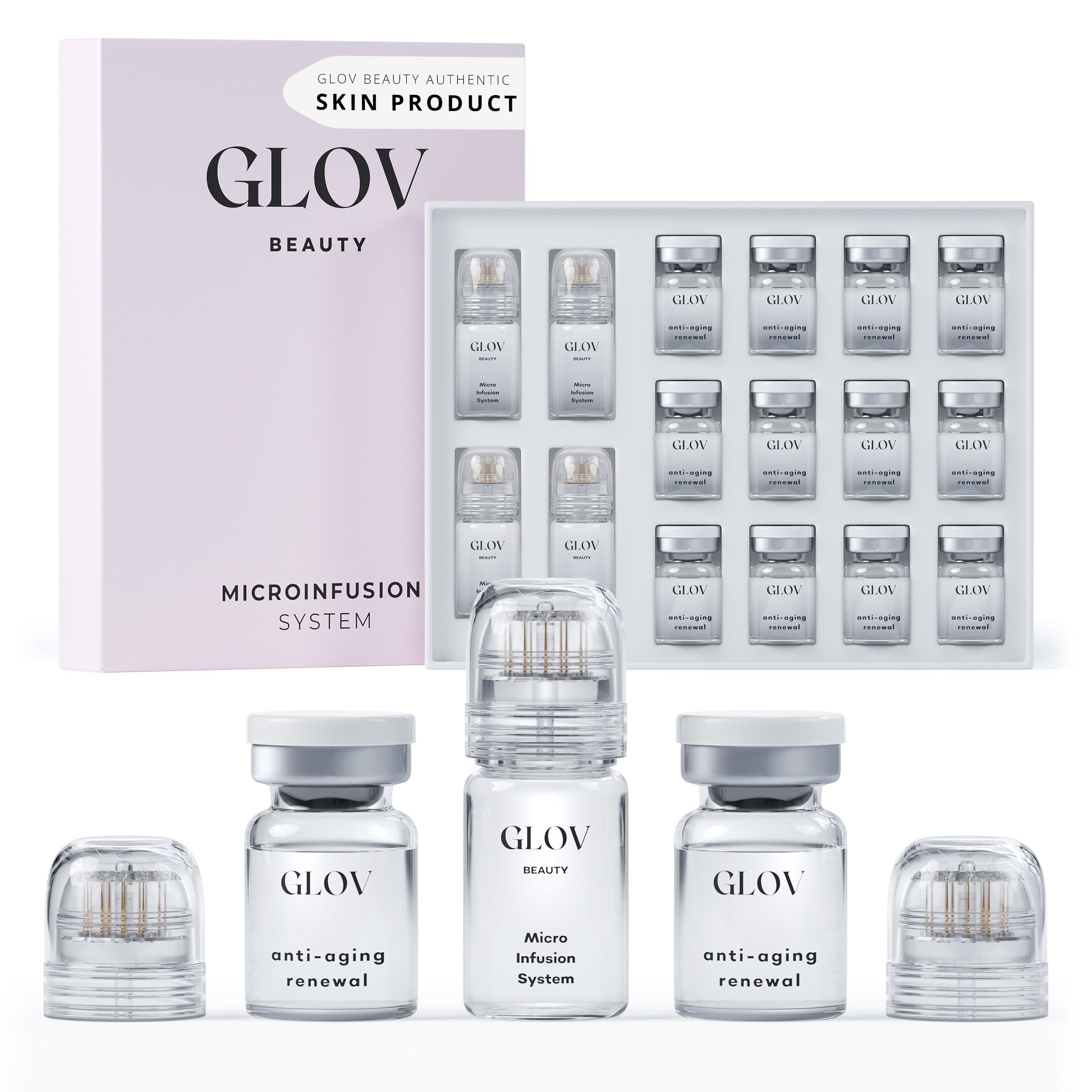 Photo 1 of Glov Beauty Micro Infusion System for Face & Lips – 0.25mm 24k Gold Cosmetic Facial Stamp with Hyaluronic Acid, Collagen Peptides & Licorice Root Serum Ampoules (4x Infusion Application, 12x Serums)