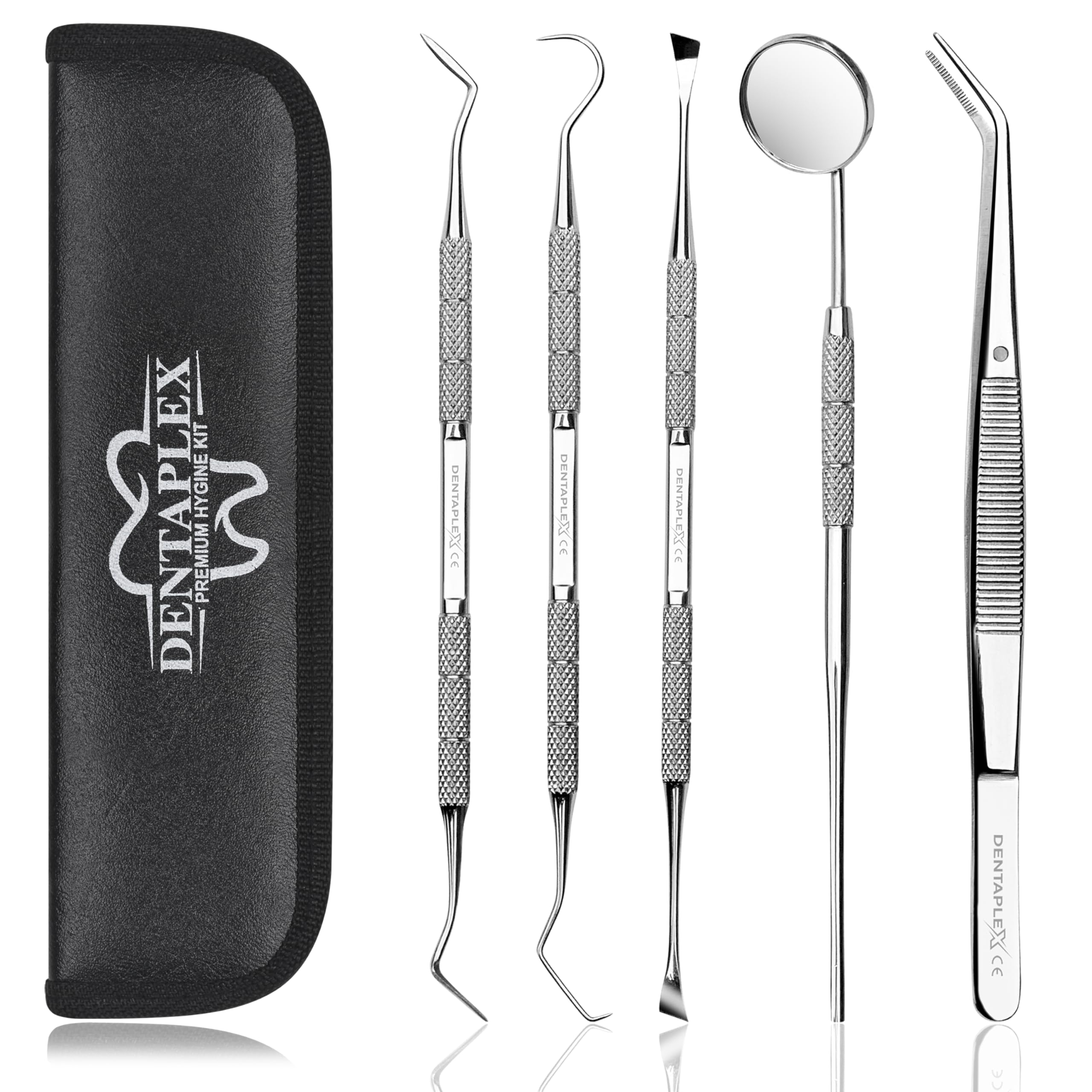 Dentaplex Dental Care Kit - 5 Piece Professional Oral Care Tools Set with Stainless Steel Plaque Remover, Dental Mirror & Cleaning Tools for Home Use