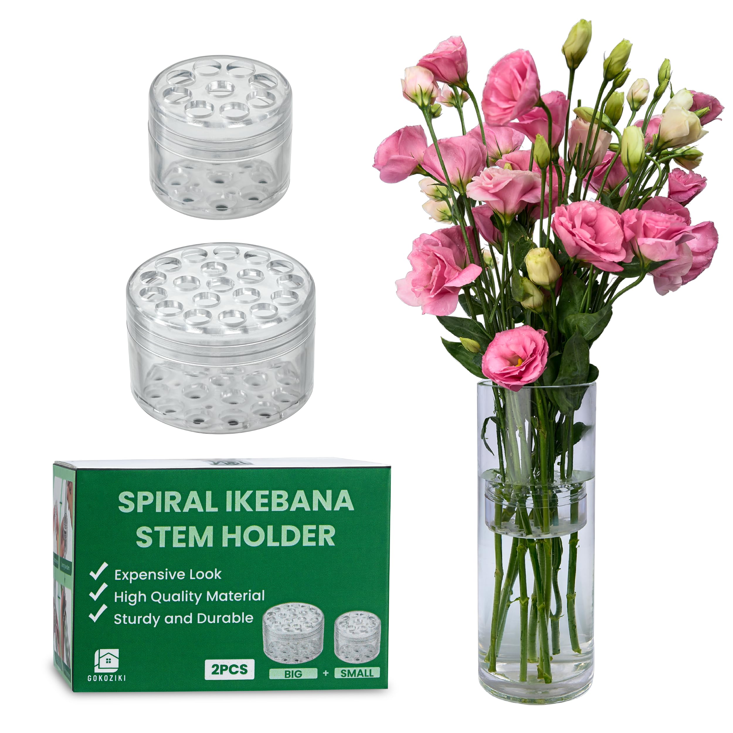 Photo 1 of GOKOZIKI 2PCS Clear Spiral Ikebana Stem Holder for Flower Bouquets, Perfect Size and Design, Sturdy and Duarable, Hanataba Flower Arranger Twist, Floral Arrangement Holder, Bouquet Twister