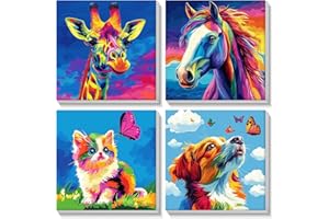 MISCER 4 Pack Paint by Numbers for Adults Beginner, Colorful Animals Paint by Number Kits for Kids, DIY Acrylic Oil Painting 