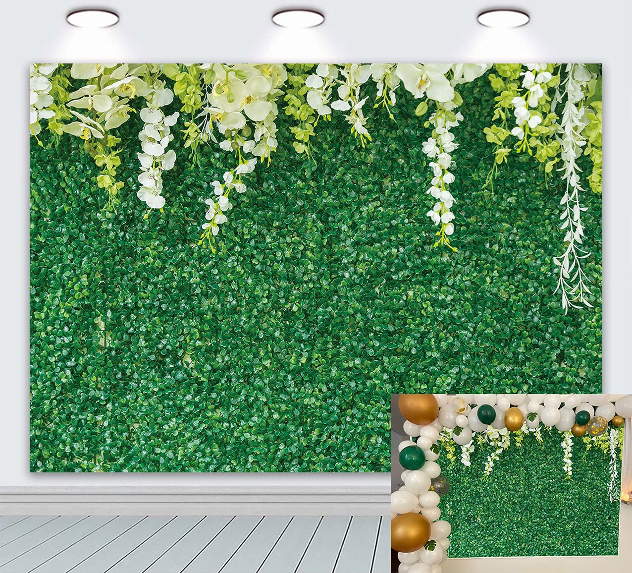 Green Leaves Backdrop Nature Green Leaf White Flower Wall Photography Background Wedding Bridal Shower Party Supplies Studio Photo Props 7x5FT