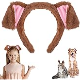 Sibba Cute Dog Headband Makeup Hairband Animal Caps Soft Women Hair Accessorie Movable Costumes Elastic Head Wear for Party Washing Face Spa Gifts Cosplay Dress up Light Brown