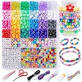 INSCRAFT 1200PCS Bracelet Making Kit, 24 Colors Pony Rainbow Kandi Beads, Friendship Bracelet Kit with Elastic Strings for Jewelry Making, Craft Gifts for Girls Adults