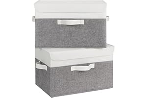 GRANNY SAYS Storage Bins with Lids, Pack of 2 White/Grey Fabric Storage Boxes, Closet Organizers and Storage for Clothes Larg