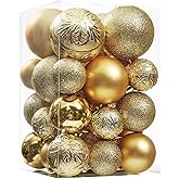 Wironlst Christmas Ball Ornaments - 30pcs Shatterproof Plastic Christmas Ornaments Hanging Ball Decorations for Xmas Tree, Holiday, Wedding, Party (Multi-Size, Gold)