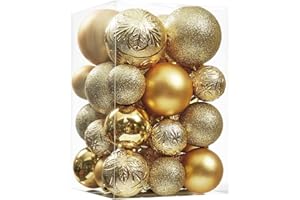 Wironlst Christmas Ball Ornaments - 30pcs Shatterproof Plastic Christmas Ornaments Hanging Ball Decorations for Xmas Tree, Holiday, Wedding, Party (Multi-Size, Gold)