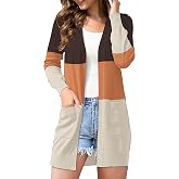 JOSUSY Women's Color Block Striped Kimono Cardigan - Long Sleeve Open Front With Pockets, Medium Red - View #11