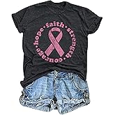 ASTANFY Breast Cancer Shirts: Womens Hope Faith Shirt Pink Ribbon Tshirt Breast Cancer Gifts Fall Short Sleeve Tops