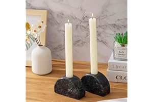 CM CHIC MONDAY Set of 2 Candle Holder, Natural Marble Candle Stick Holder, Heavy Candlestick Holders - Semi-Circular Modern Home Decor(2Black)