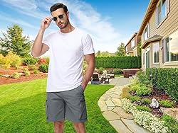 QPNGRP Men's 9" Inseam Stretch Waist Zipper Cargo