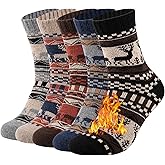 COOVAN Mens Wool Socks 5 Pairs Warm Thick Winter Wool Hiking Socks for Men 5 Pack Cozy Knit Thermal Crew Socks