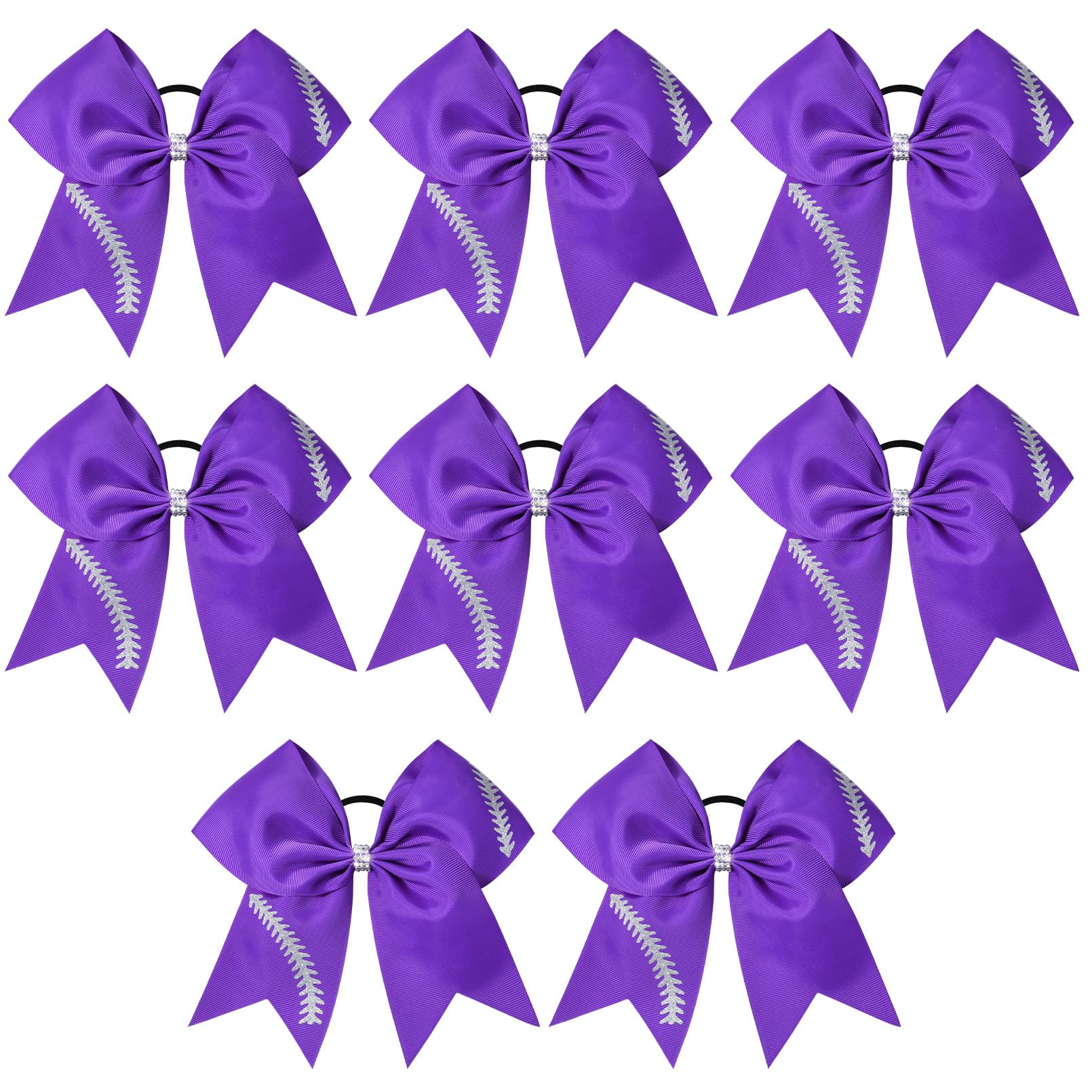 Photo 1 of 8 PCS Softball Bows 8" Softball Cheer Bows Bulk Hair Bows Cheerleading Sports Cheerleader Ponytail Holder Softball Accessories for Girls College Competition Purple