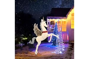 CINIQY 4.7FT Lighted Unicorn Outdoor Easter Decoration for Yard Lawn Garden, Large 3D Weatherproof Light up Pegasus with 140 LED Lights, Ground Stakes Zip Ties, Outside Indoor Decor for Holiday Festivals