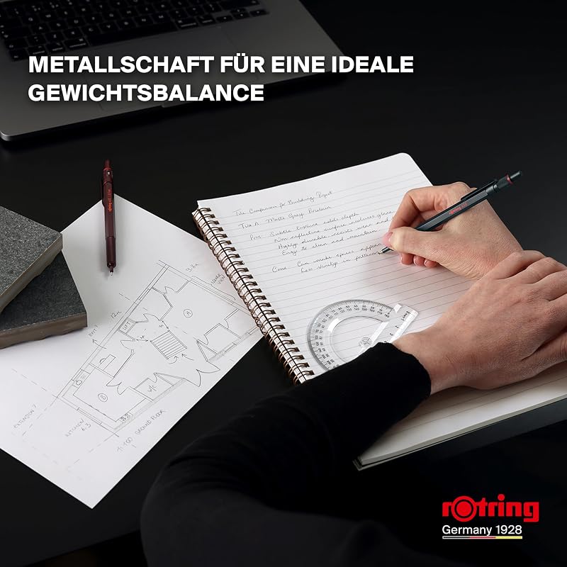 600 Kugelschreiber | Mittlere Spitze | Schwarze Tinte | Stift mit Vollmetallschaft | Steingrau | Rutschfeste, gerändelte Griffzone und Sechskantschaft | Nachfüllbar