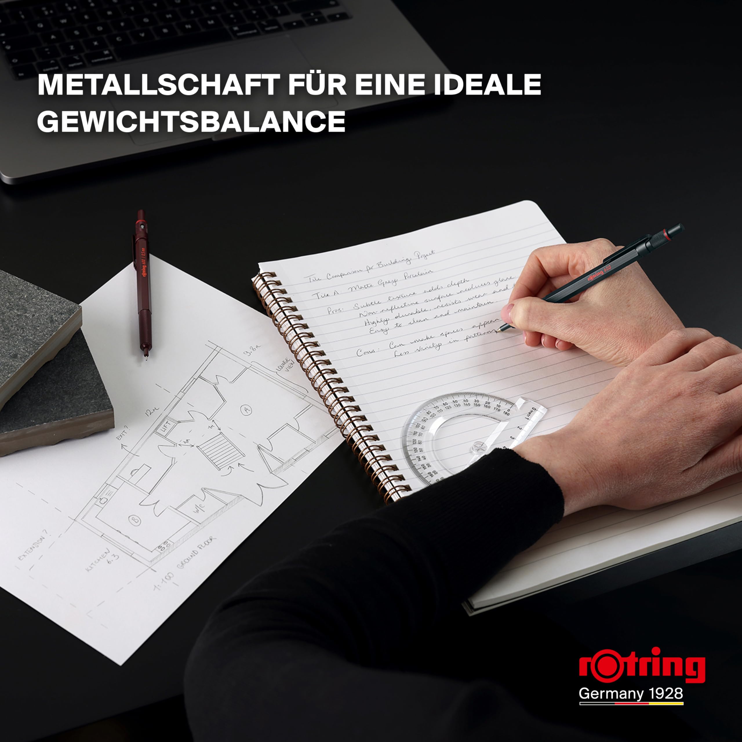 rOtring 600 Kugelschreiber | Mittlere Spitze | Schwarze Tinte | Stift mit Vollmetallschaft | Schokoladenbraun | Rutschfeste, gerändelte Griffzone und Sechskantschaft | Nachfüllbar 4